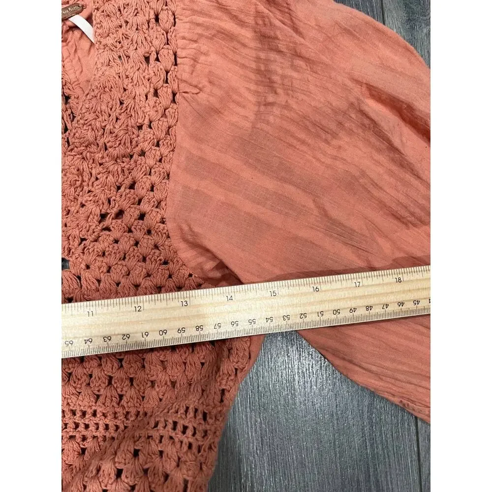 Free People Megan Y2K preppy halter babydoll Crochet Top Coral Sand XS A004059